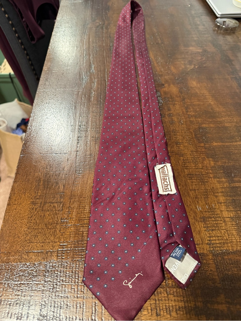 Givenchy vintage Men's Burgundy Tie with Small Blue Dot Pattern